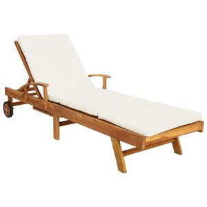 vidaXL Chaise longue avec coussin Bois de teck massif Marron et Cr&egrave;me