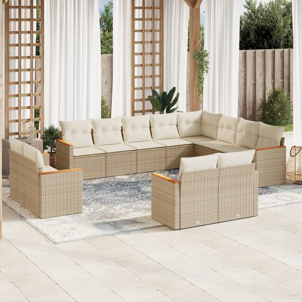 vidaXL Salon de jardin avec coussins 12 pcs beige r&eacute;sine tress&eacute;e