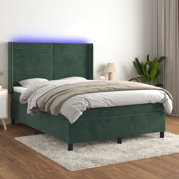 vidaXL Sommier &agrave; lattes de lit matelas et LED Vert fonc&eacute; 140x190 cm