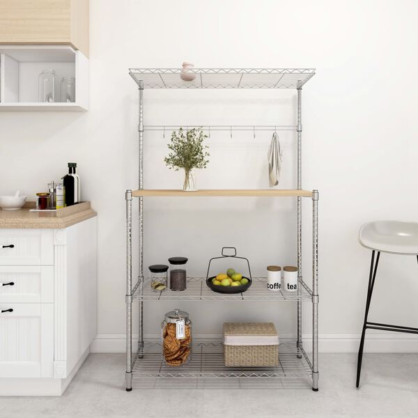 vidaXL &Eacute;tag&egrave;re 4 niveaux de four &agrave; micro-ondes 90x35x150cm Fer chrom&eacute;