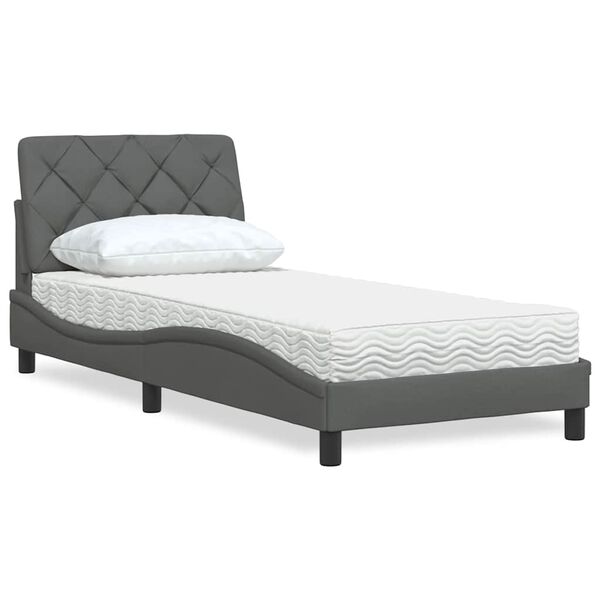 vidaXL Lit avec matelas gris fonc&eacute; 90x190 cm tissu