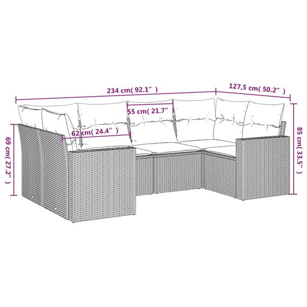 vidaXL Salon de jardin avec coussins 6 pcs beige r&eacute;sine tress&eacute;e