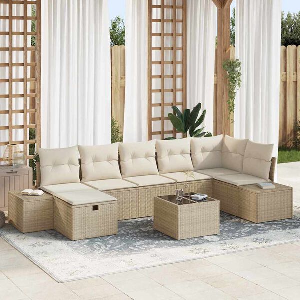 vidaXL Ensemble de canapé de jardin avec coussin 8 pcs Beige polyrotin