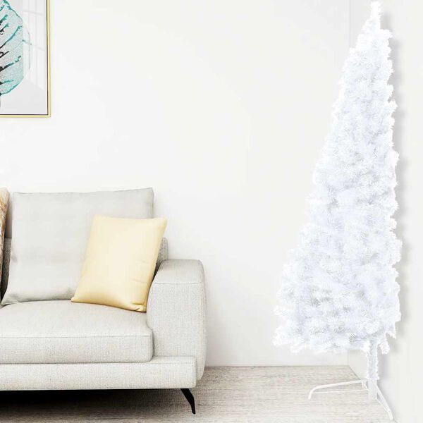 vidaXL Demi-arbre de No&euml;l artificiel pr&eacute;-&eacute;clair&eacute; et boules blanc 120cm