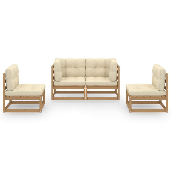vidaXL Salon de jardin 4 pcs avec coussins Bois de pin massif
