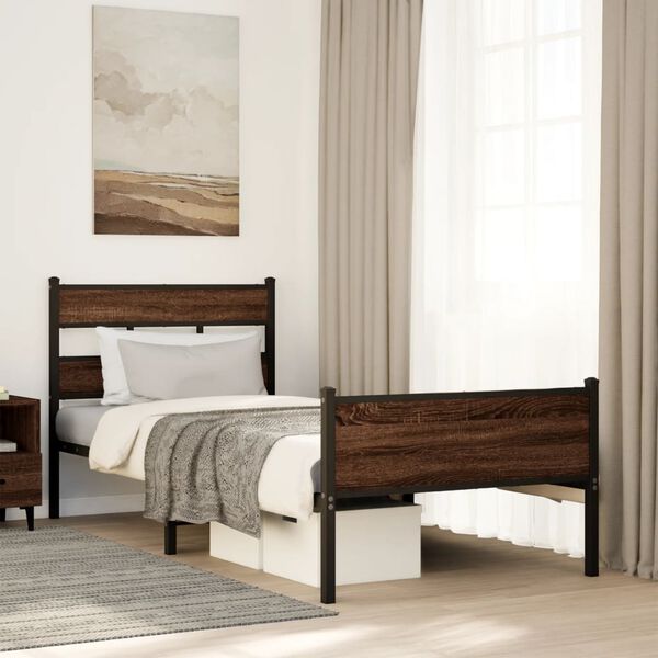 vidaXL Cadre de lit sans matelas ch&ecirc;ne marron 75x190cm bois ing&eacute;nierie