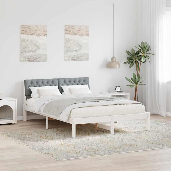 vidaXL Cadre de lit avec t&ecirc;te de lit Blanc et gris clair 160 x 200 cm
