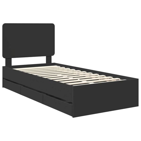 vidaXL Cadre de lit avec tiroir Noir 90 x 200 cm Bois Ing&eacute;nierie