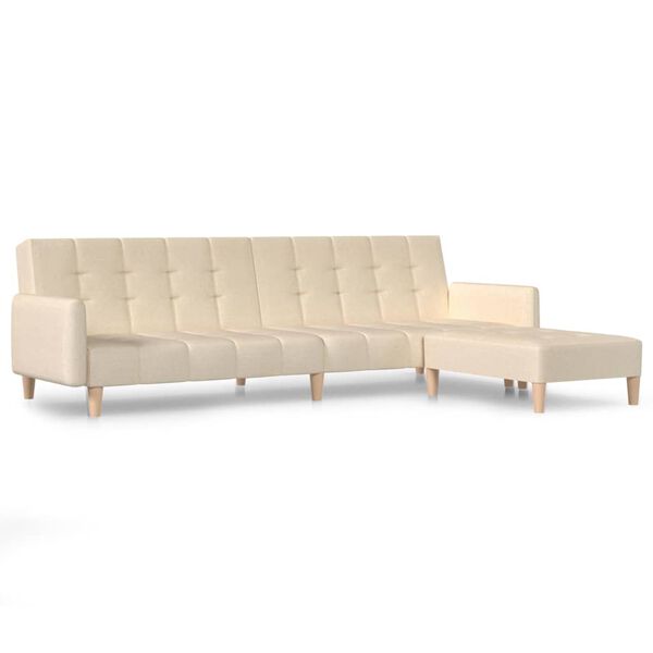 vidaXL Canap&eacute;-lit &agrave; 2 places avec repose-pied Cr&egrave;me Tissu