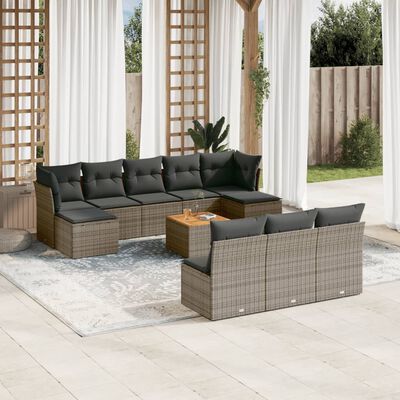 vidaXL Salon de jardin 11 pcs avec coussins gris résine tressée