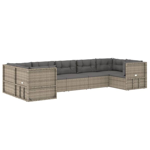 vidaXL Salon de jardin 7 pcs avec coussins Gris R&eacute;sine tress&eacute;e