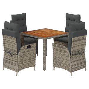 vidaXL Ensemble &agrave; manger de jardin 5 pcs coussins gris r&eacute;sine tress&eacute;e