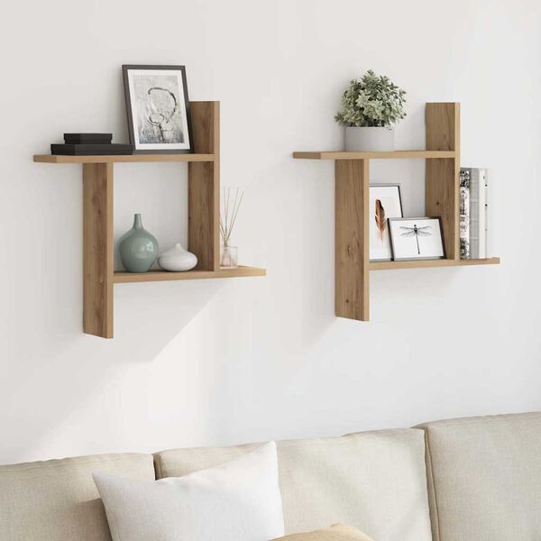vidaXL &Eacute;tag&egrave;res murales 2 pcs ch&ecirc;ne artisanal bois d'ing&eacute;nierie