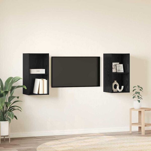 vidaXL Ensemble meuble TV 2 pcs Ch&ecirc;ne noir 37 x 37 x 72 cm