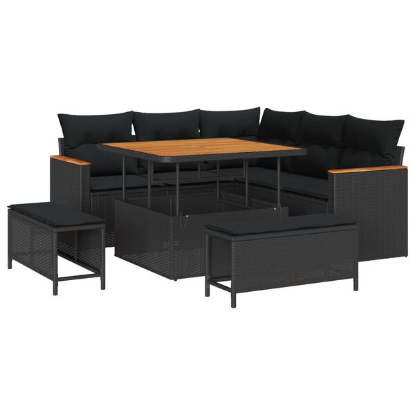 vidaXL Ensemble de canap&eacute; de jardin 8 pcs Noir polyrotin