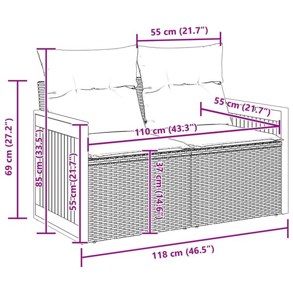 vidaXL Ensemble de canapé de jardin 12 pcs Noir polyrotin