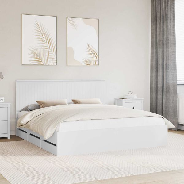vidaXL Cadre de lit avec tiroir Blanc 180 x 200 cm Bois Ing&eacute;nierie