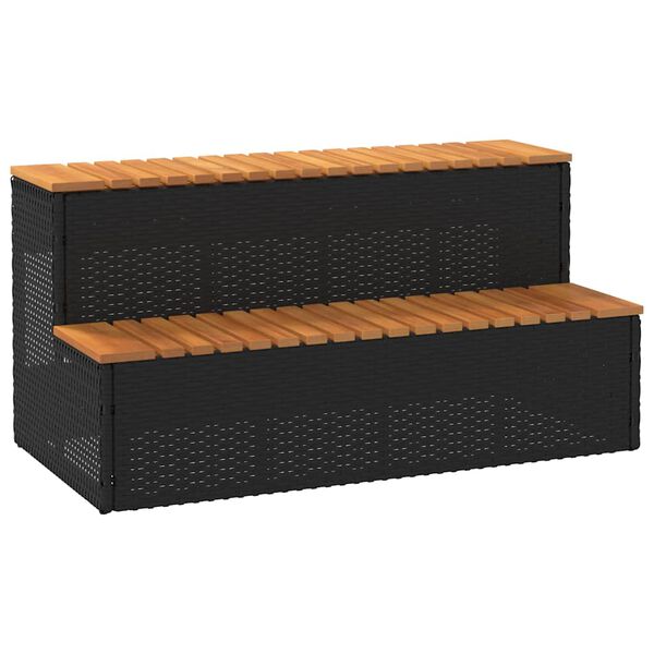VidaXL Marche bain &agrave; remous noir 100x50x50,5cm polyrotin acacia massif