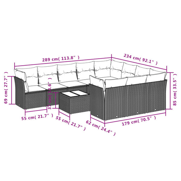 vidaXL Salon de jardin 11 pcs avec coussins gris r&eacute;sine tress&eacute;e