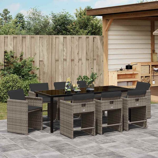 vidaXL Ensemble de salle &agrave; manger pour jardin 9 pcs Gris polyrotin