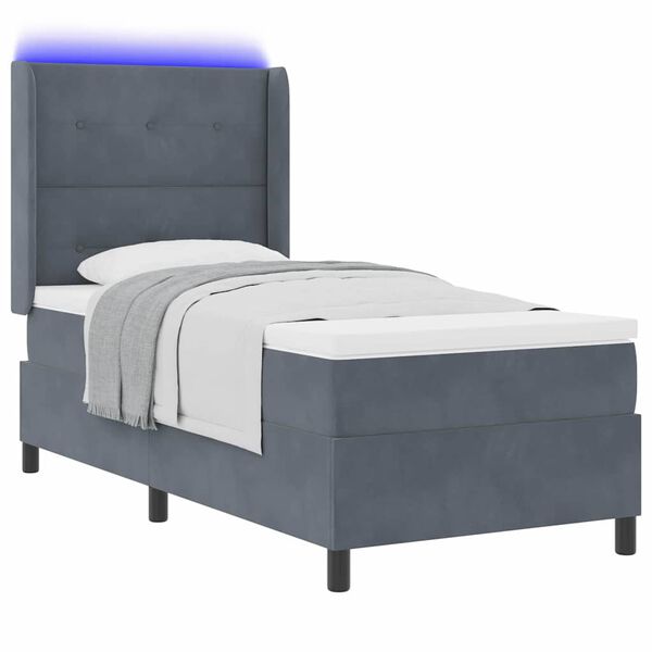 vidaXL Lit &agrave; Ressorts avec Matelas LED Gris fonc&eacute; 90 x 190 cm Velours