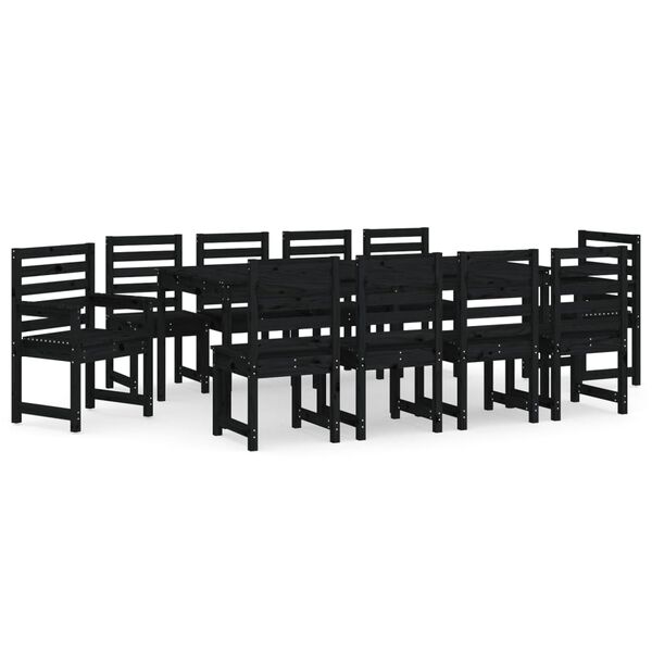 vidaXL Ensemble &agrave; manger de jardin 11 pcs noir bois massif de pin