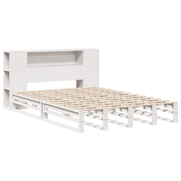 vidaXL Lit bibliothèque sans matelas blanc 150x200 cm bois massif