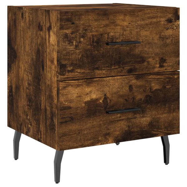vidaXL Table de chevet ch&ecirc;ne fum&eacute; 40x35x47,5 cm bois d&rsquo;ing&eacute;nierie