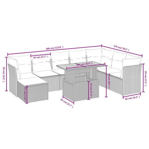 vidaXL Salon de jardin avec coussins 9 pcs beige r&eacute;sine tress&eacute;e