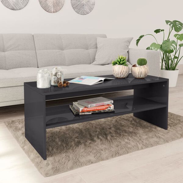 vidaXL Table basse gris brillant 100x40x40 cm bois d&rsquo;ing&eacute;nierie