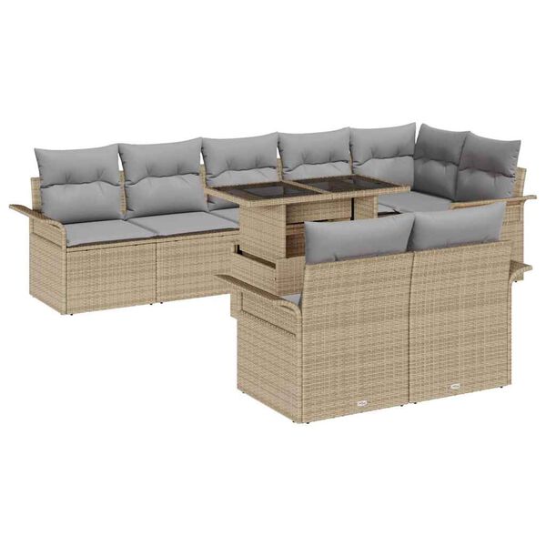 vidaXL Ensemble de canap&eacute; de jardin 9 pcs Beige Poly rotin