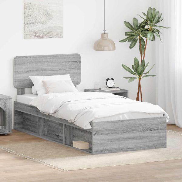 vidaXL Cadre de lit Gris Sonoma 100 x 200 cm Pin massif