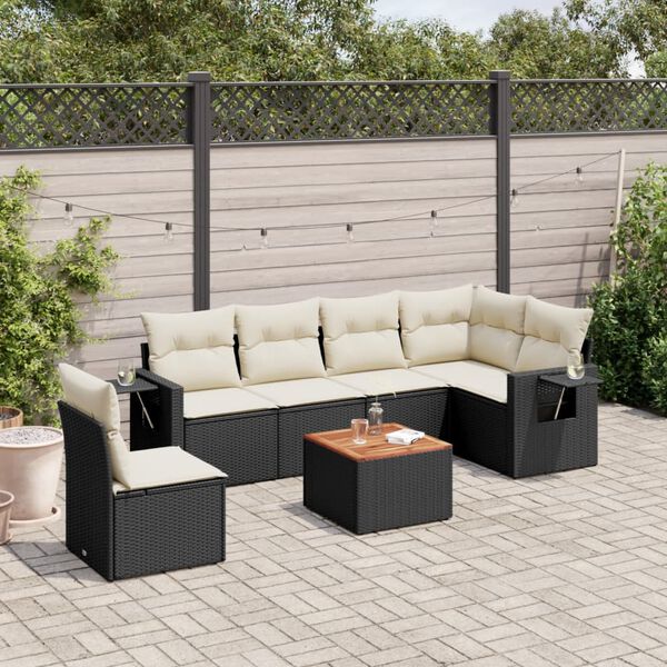 vidaXL Salon de jardin 7 pcs avec coussins noir r&eacute;sine tress&eacute;e