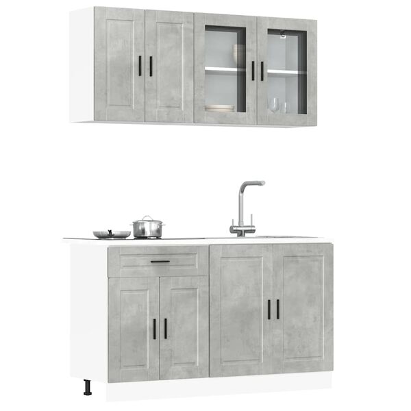vidaXL Ensemble de 4 meubles de cuisine "Porto" en bois d'ing&eacute;nierie gris b&eacute;ton
