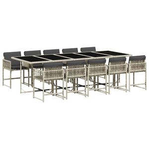 vidaXL Ensemble &agrave; manger de jardin 11pcs avec coussins gris poly rotin