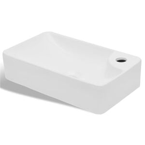 vidaXL Lavabo &agrave; trou pour robinet c&eacute;ramique Blanc pour salle de bain