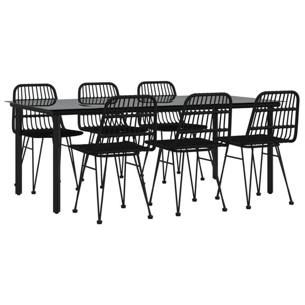 vidaXL Ensemble &agrave; manger de jardin 7 pcs Noir R&eacute;sine tress&eacute;e