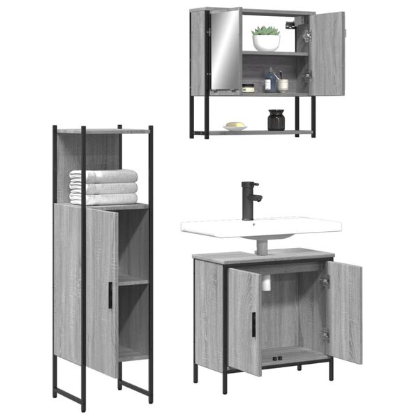 vidaXL Ensemble de meubles de salle de bain 3 pcs Sonoma gris