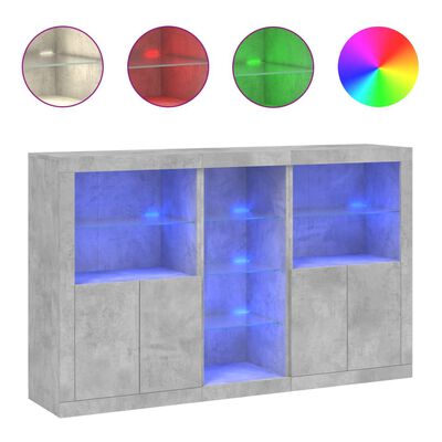 vidaXL Buffet avec lumières LED gris béton 162x37x100 cm