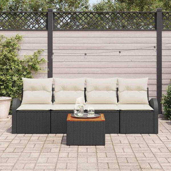 vidaXL Ensemble de canap&eacute; de jardin 5 pcs Noir et Cr&egrave;me polyrotin