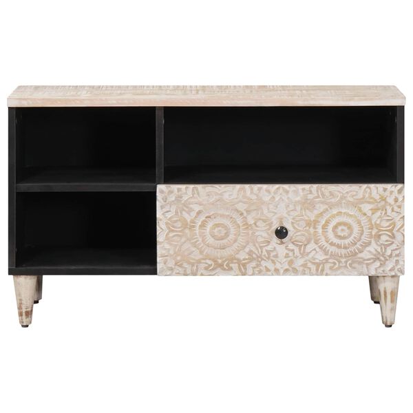 vidaXL Meuble TV Blanc 80 x 33,5 x 46 cm Bois de mangue massif