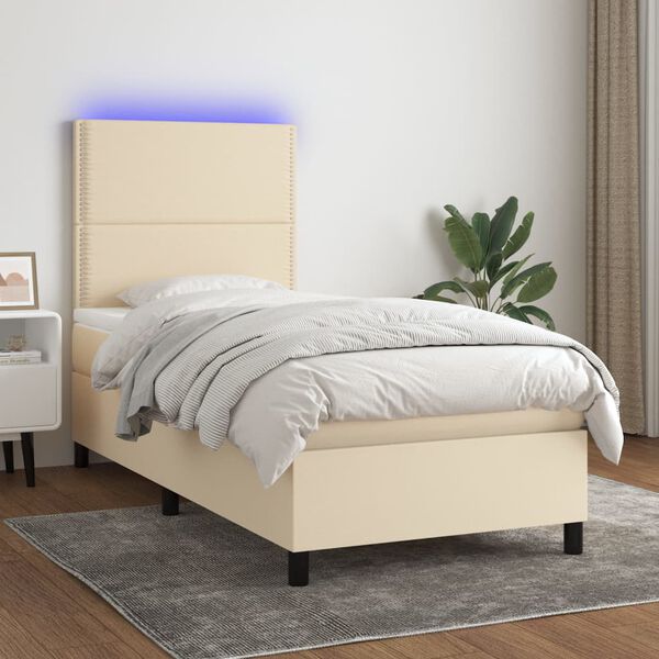 vidaXL Sommier &agrave; lattes de lit et matelas et LED Cr&egrave;me 100x200cm Tissu