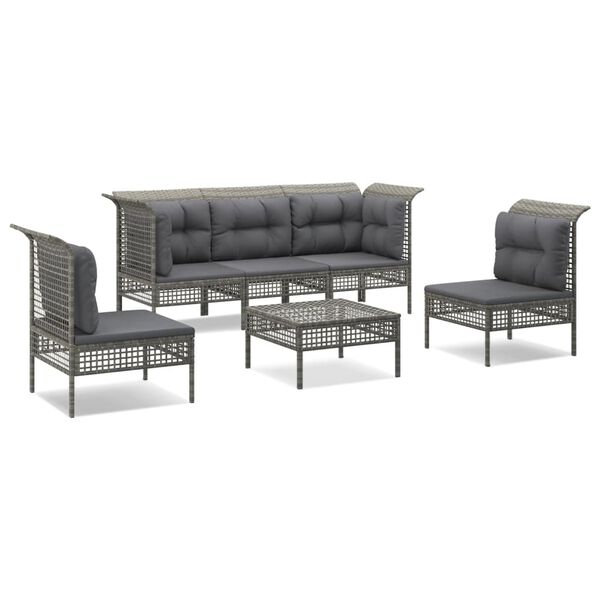 vidaXL Salon de jardin 6 pcs avec coussins Gris R&eacute;sine tress&eacute;e
