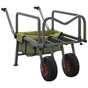 vidaXL Chariot de p&ecirc;che vert avec 2 roues acier enduit de poudre