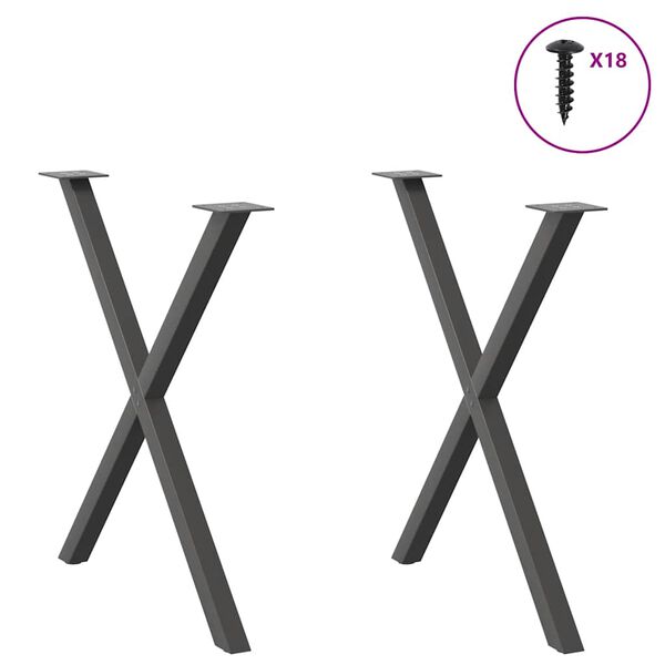 vidaXL Pieds de table &agrave; manger en forme de X 2 pi&egrave;ces Anthracite 70 x (72-73) cm Acier