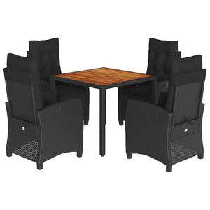 vidaXL Ensemble &agrave; manger de jardin coussins 5pcs Noir R&eacute;sine tress&eacute;e