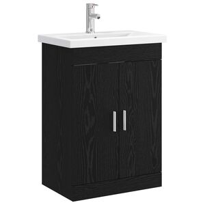 vidaXL Ensemble de mobilier de salle de bain Ch&ecirc;ne noir