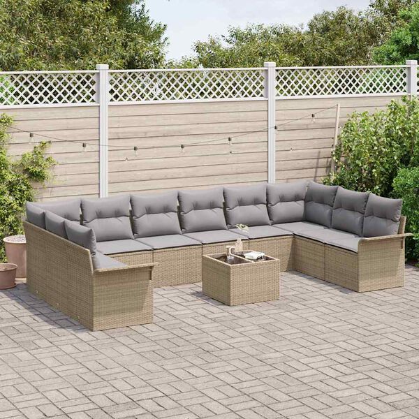 vidaXL Ensemble de canap&eacute; de jardin 11 pcs Beige polyrotin