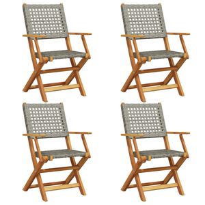 vidaXL Chaises de jardin pliantes lot de 4 gris poly rotin bois massif