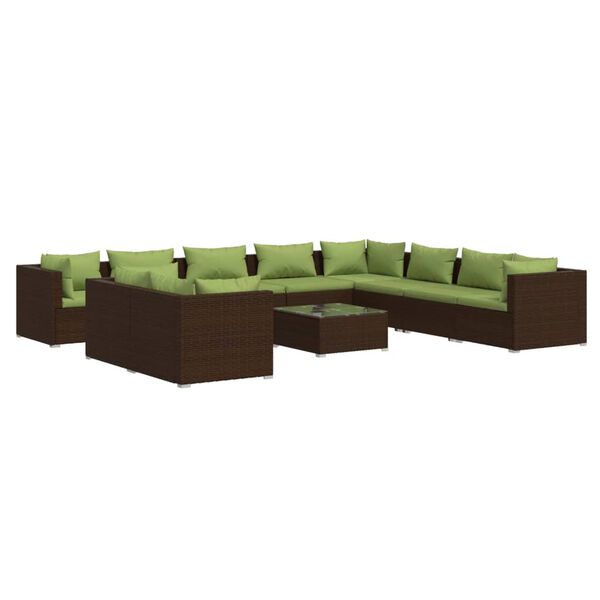 vidaXL Salon de jardin 11 pcs avec coussins marron r&eacute;sine tress&eacute;e